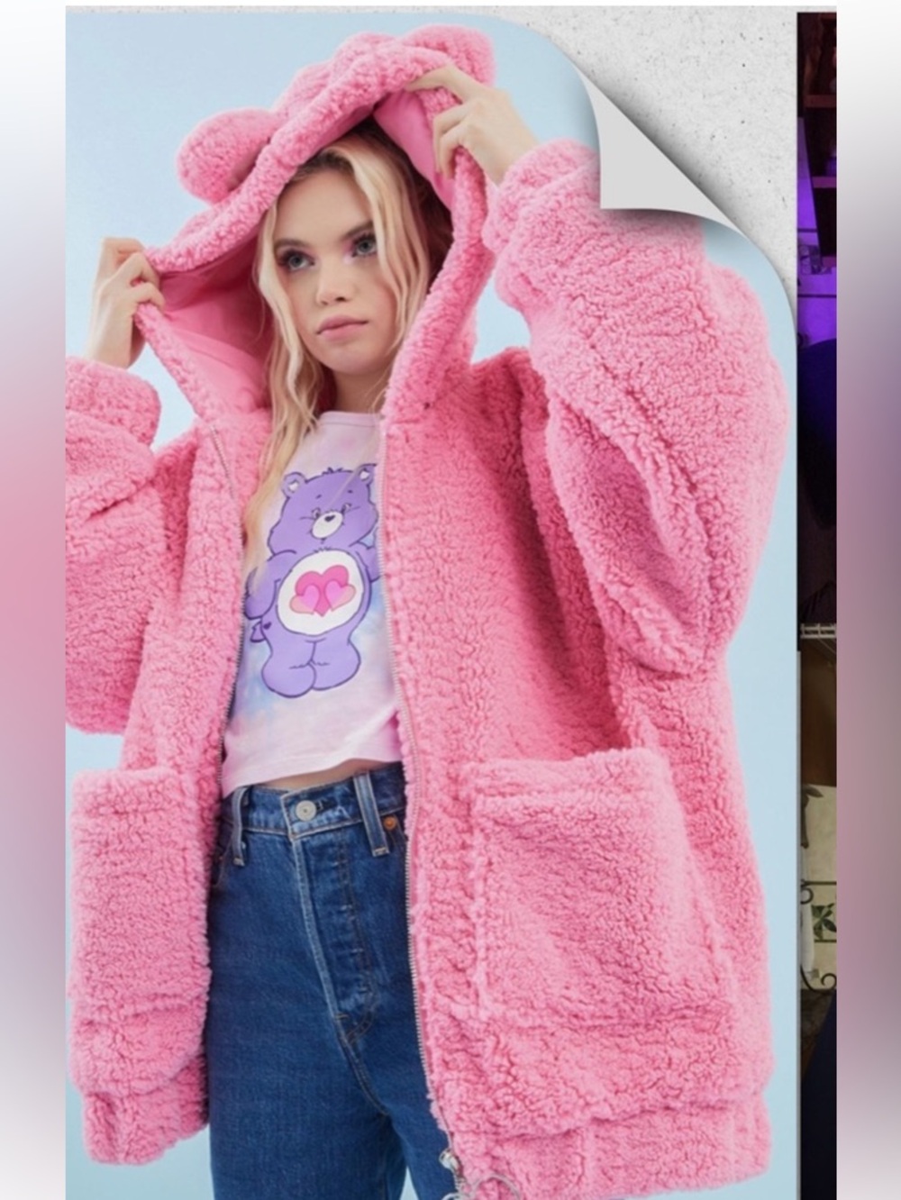 Dolls Kill x Care Bears Cheer Bear Warm Fuzzies Oversized Sherpa Hoodie